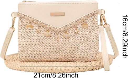 Women's summer beach crossbody bag, bohemian-style clutch with seashell charm and adjustable shoulder strap. in Kuwait