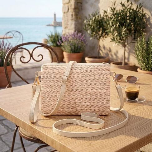 Women's summer beach crossbody bag, bohemian-style clutch with seashell charm and adjustable shoulder strap. in Kuwait