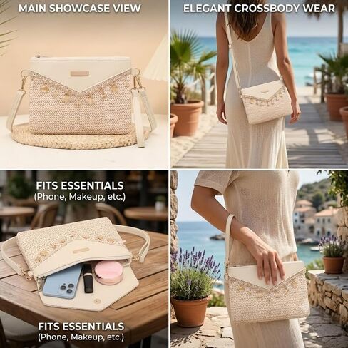 Women's summer beach crossbody bag, bohemian-style clutch with seashell charm and adjustable shoulder strap. in Kuwait