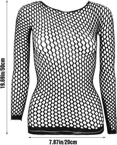 Sibba Mesh Tops Long Sleeve Fishnet Blouse Lingerie Bikini Cover Up Blouse | Honeycomb Mesh See Through Top Women in Kuwait