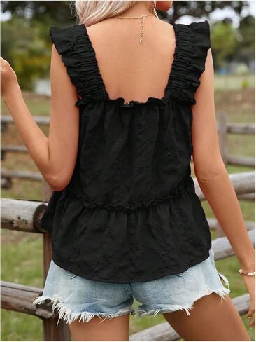 SOLY HUX Women's Summer Babydoll Tank Tops Square Neck Sleeveless Frill Ruffle Casual Vacation Top in Kuwait
