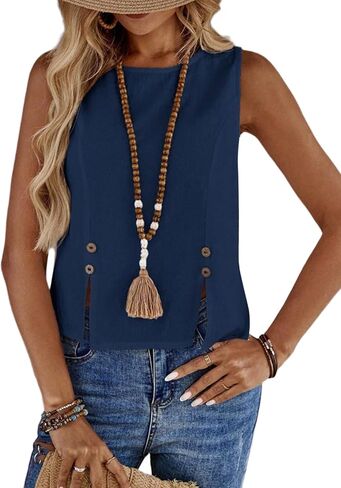 Mansy Women's 100% Cotton Tank Tops 2026 Spring Summer Crewneck Button Front Sleeveless Shirts Casual Tops in Saudi Arabia