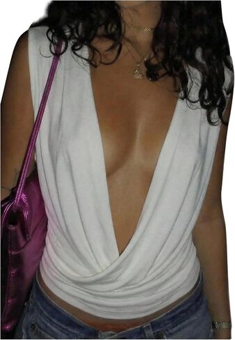 BEAUDRM Women's Y2k Tops Sexy Low Cut Going Out Tops Deep V Neck Shirts Summer Party Rave Club Outfits in Kuwait