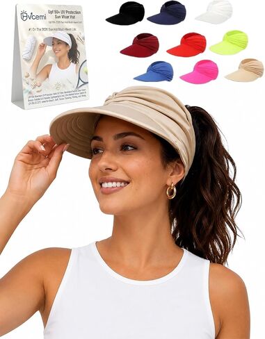 Women's UPF 50+ UV Protection Sun Visor Hat Wide Brim Packable Foldable Golf Beach Baseball Ponytail Cap for Summer in Saudi Arabia