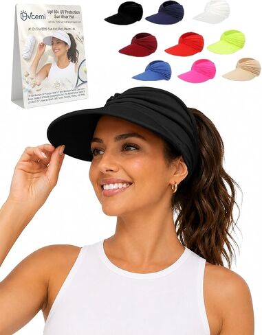 Women's UPF 50+ UV Protection Sun Visor Hat Wide Brim Packable Foldable Golf Beach Baseball Ponytail Cap for Summer in Kuwait