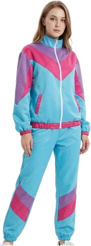 80s Tracksuit Outfits for Women Men Halloween Couples Sportwear Retro Disco 90s Outfit Colorblock Windbreaker Costume in Kuwait