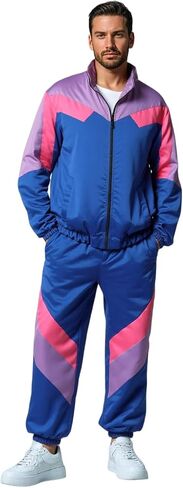 80s Tracksuit Outfits for Women Men Halloween Couples Sportwear Retro Disco 90s Outfit Colorblock Windbreaker Costume in Kuwait