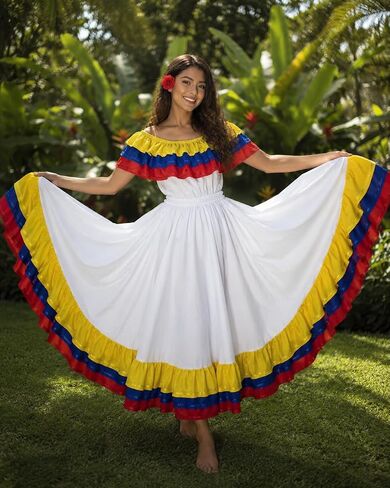 Colombia Traditional Cumbia Dress with Wide Fancy Ribbon in Saudi Arabia