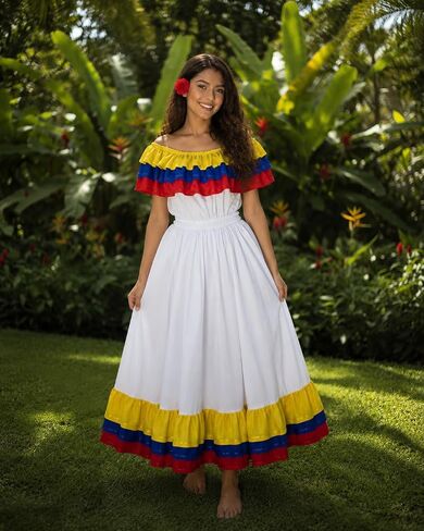 Colombia Traditional Cumbia Dress with Wide Fancy Ribbon in Saudi Arabia