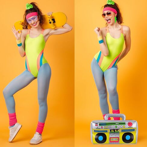 YAROMO 56 Pieces 80s Costume Accessories Set for Women, 80s Retro Neon Supplies Includes Earring Necklace Adult Tutu Skirts Bracelet Leg Warmer for 80s Birthday Party in Saudi Arabia