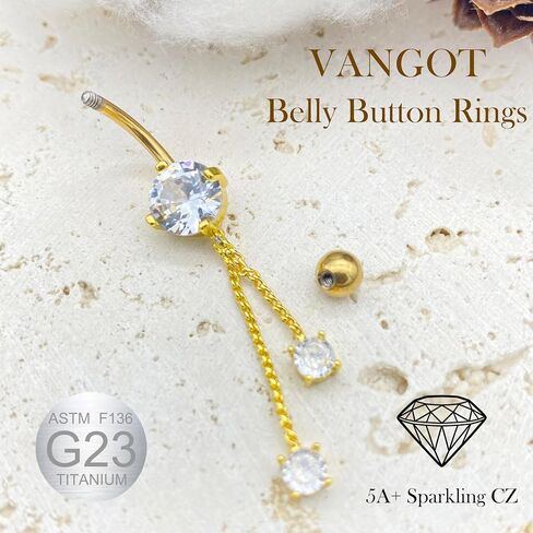 14G Gold Plated Belly Button Ring G23 Titanium Hypoallergenic Dangle Belly Button Rings for Women Long Dangling Flower Belly Piercing Jewelry Piercing Kit in Saudi Arabia