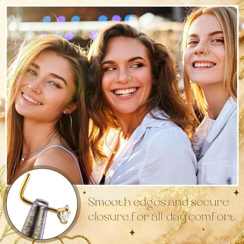 Liliaafar 48 Pcs L Shaped Gold Dangle Nose Rings Hoop for Women, Dangling Cute Nose Studs Stainless Steel Piercing Jewelry in Saudi Arabia
