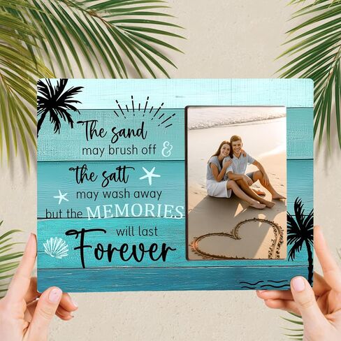 Summer Beach Wooden Picture Frame Gifts for Beach Lovers, Memories Last Forever, Summer Home Decor, Fits 4x6 Photo Frame in Saudi Arabia