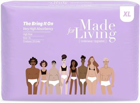 Made for Living The Bring It On Adult Pull Ups for Women & Men – Full Body Stretch Absorbent Underwear with Leak Protection, Odor Control & Up to 8 Cups Absorbency Day & Night - XL 20 Count in Saudi Arabia