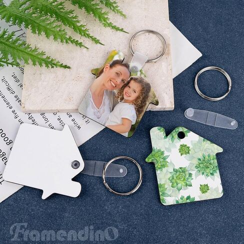 Framendino, 20 Pack Sublimation Keychain Blanks House Shaped MDF Double-sided Heat Transfer Key Chains for DIY Craft in Kuwait