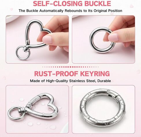 20Pcs Heart Shape Keychain Clip with Rings, Silver Metal Heart-Shaped Swivel Snap Hooks, Spring Lobster Clasp for Keys Bag Charms DIY Craft Jewelry Making Accessories (10 Heart + 10 Round) in Saudi Arabia