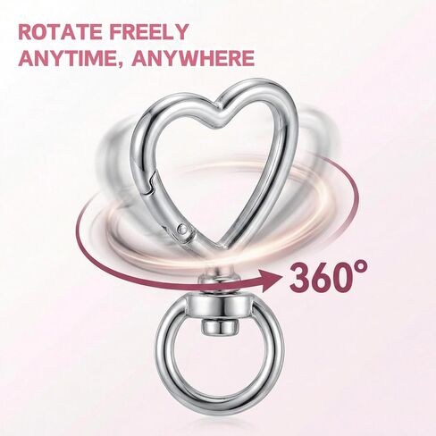 20Pcs Heart Shape Keychain Clip with Rings, Silver Metal Heart-Shaped Swivel Snap Hooks, Spring Lobster Clasp for Keys Bag Charms DIY Craft Jewelry Making Accessories (10 Heart + 10 Round) in Saudi Arabia