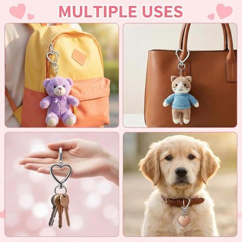 20Pcs Heart Shape Keychain Clip with Rings, Silver Metal Heart-Shaped Swivel Snap Hooks, Spring Lobster Clasp for Keys Bag Charms DIY Craft Jewelry Making Accessories (10 Heart + 10 Round) in Saudi Arabia