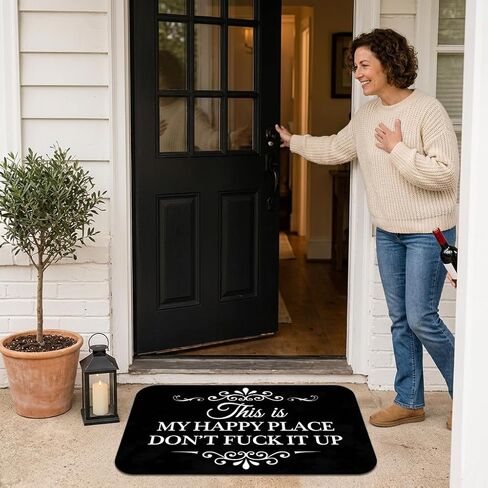 This Is My Happy Place Rug, Cozy Doormat with Inspirational Text,This Is My Happy Place Carpet for Bedroom, Office, or Entryway,in Balck. in Saudi Arabia