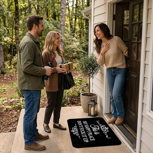 This Is My Happy Place Rug, Cozy Doormat with Inspirational Text,This Is My Happy Place Carpet for Bedroom, Office, or Entryway,in Balck. in Saudi Arabia