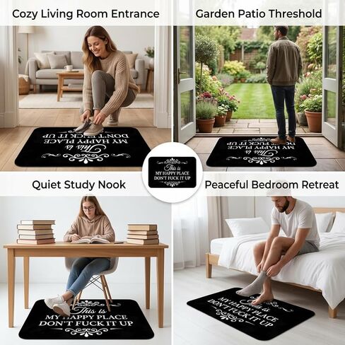 This Is My Happy Place Rug, Cozy Doormat with Inspirational Text,This Is My Happy Place Carpet for Bedroom, Office, or Entryway,in Balck. in Saudi Arabia