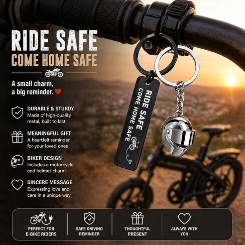 Ride Safe Come Home Safe Keychain - Motorcycle Biker Gift with Helmet Charm, Safe Driving Gift for Boyfriend Husband Son Cyclist E-Bike Rider in Saudi Arabia