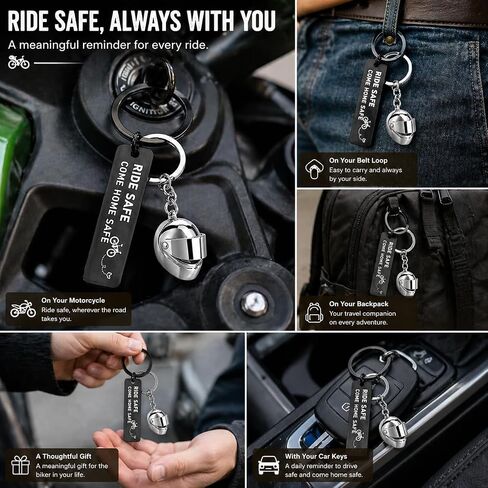 Ride Safe Come Home Safe Keychain - Motorcycle Biker Gift with Helmet Charm, Safe Driving Gift for Boyfriend Husband Son Cyclist E-Bike Rider in Saudi Arabia