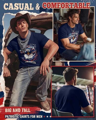 Evervibe Big and Tall Patriotic Shirts for Men, L-4 XL 4th of July Tops Independence Day T-Shirts American Flag Graphic Tees in Saudi Arabia