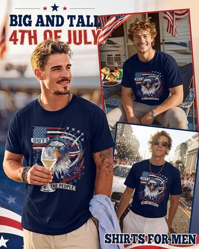 Evervibe Big and Tall Patriotic Shirts for Men, L-4 XL 4th of July Tops Independence Day T-Shirts American Flag Graphic Tees in Saudi Arabia