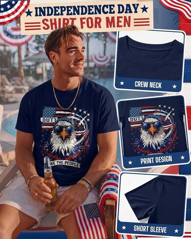Evervibe Big and Tall Patriotic Shirts for Men, L-4 XL 4th of July Tops Independence Day T-Shirts American Flag Graphic Tees in Saudi Arabia