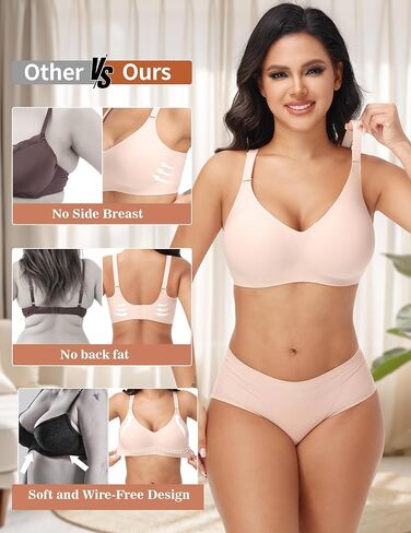 PoseFree Women's Wireless Bra No Underwire - Ultimate Comfort, Full Coverage & Support - Seamless Daily Wear Padded Bras for Older Women & All Ages Nude in Saudi Arabia