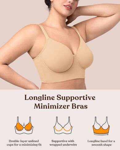 HSIA Bras for Women Minimizer Full Coverage Seamless Plus Size Longline Unlined Underwire Back Smoothing Bra, Beige 36G in Saudi Arabia