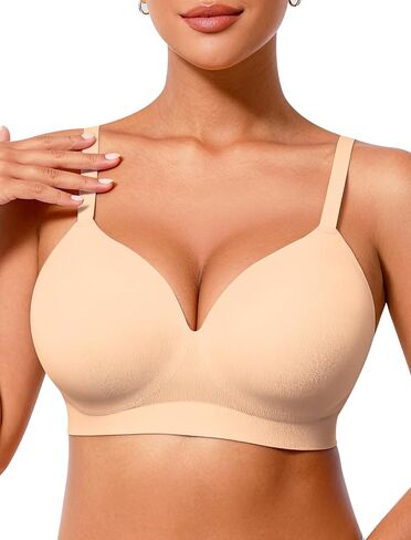 PoseFree Invisible Wireless Sleep Bra for Large Bust - Soft High Stretch Lounge Bralette, Smoothing Fixed Padding Seamless for 36G，36H，38DDD Nude in Saudi Arabia