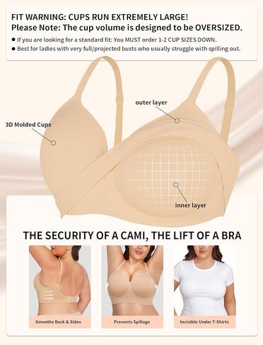 PoseFree Invisible Wireless Sleep Bra for Large Bust - Soft High Stretch Lounge Bralette, Smoothing Fixed Padding Seamless for 36G，36H，38DDD Nude in Saudi Arabia