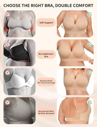 PoseFree Invisible Wireless Sleep Bra for Large Bust - Soft High Stretch Lounge Bralette, Smoothing Fixed Padding Seamless for 36G，36H，38DDD Nude in Saudi Arabia