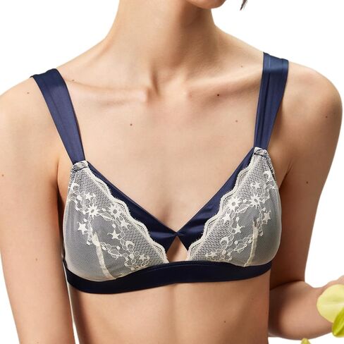 Women's Satin Triangle Bralette,Wireless Star Lace Bralette with Removable Pads in Saudi Arabia