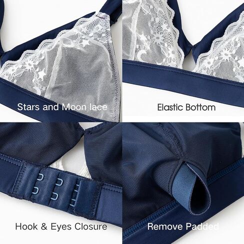 Women's Satin Triangle Bralette,Wireless Star Lace Bralette with Removable Pads in Saudi Arabia
