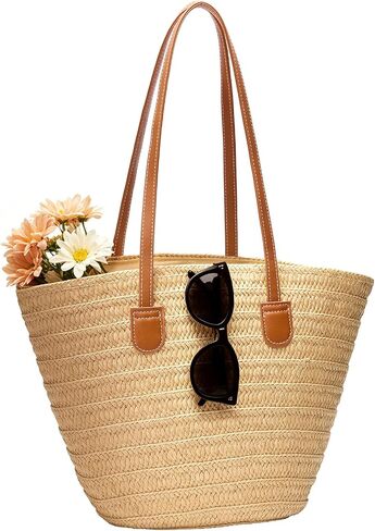 Women’s Straw Beach Bag Summer Vacation Purse | Large Tote Shoulder Handbag for Travel in Saudi Arabia