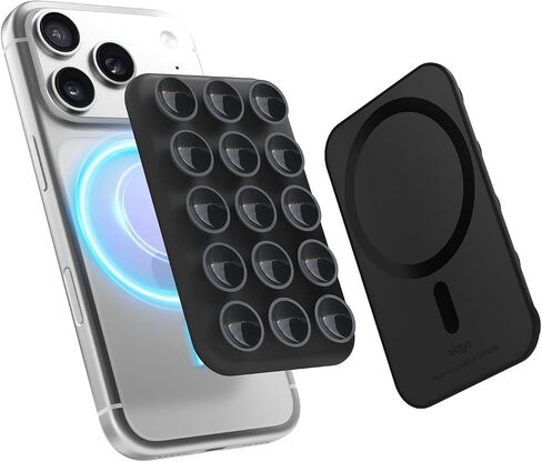 elago Magnetic Suction Cup Phone Mount Compatible with MagSafe Case, Removable Silicone Sticky Grip Holder for iPhone, Hands-Free Selfies/Video for TikTok&Instagram Influencer/Creator (Black) in Saudi Arabia