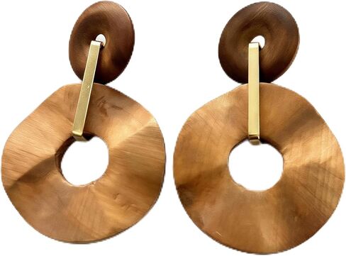Boho Wooden Earrings for Women Geometric Dangle Large Brown Wood Hippie Earrings Elegant Daily Vacation Style in Saudi Arabia