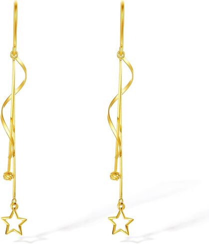 ZHOU LIU FU 18K Gold Star Earrings for Women Dangle Earrings Trendy Drop Earring Twisted Long Dainty Gold Jewelry Gifts Fish Hook Earrings in Saudi Arabia
