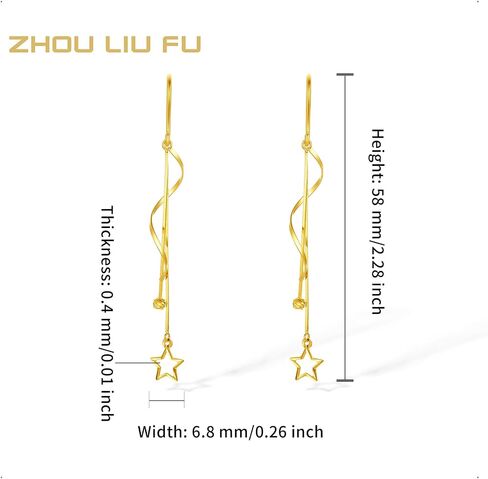 ZHOU LIU FU 18K Gold Star Earrings for Women Dangle Earrings Trendy Drop Earring Twisted Long Dainty Gold Jewelry Gifts Fish Hook Earrings in Saudi Arabia
