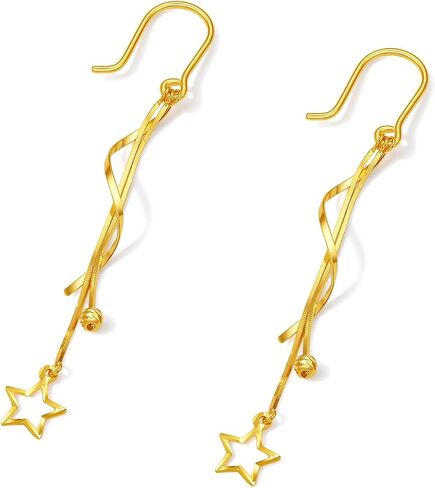ZHOU LIU FU 18K Gold Star Earrings for Women Dangle Earrings Trendy Drop Earring Twisted Long Dainty Gold Jewelry Gifts Fish Hook Earrings in Saudi Arabia