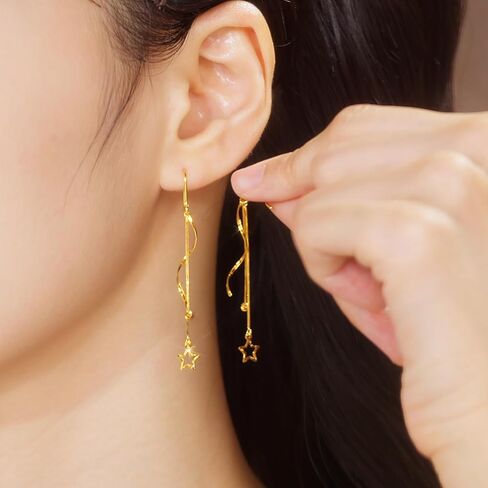 ZHOU LIU FU 18K Gold Star Earrings for Women Dangle Earrings Trendy Drop Earring Twisted Long Dainty Gold Jewelry Gifts Fish Hook Earrings in Saudi Arabia