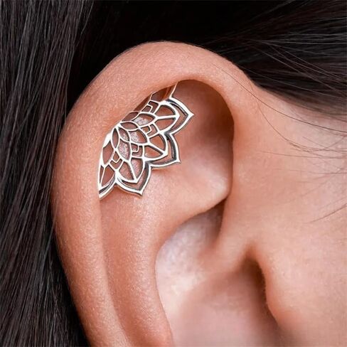 Hypoallergenic Titanium Earrings Boho Cartilage Helix Earring Gothic Punk Geometric Mandala Lotus Flower Hidden Helix Piercing Earrings for Women in Kuwait