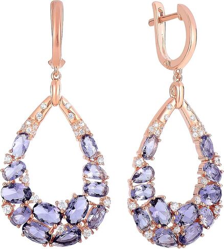 925 STERLING SILVER ROSE GOLD PLATED SIMULATED AMETHYST, WHITE CZ GORGEOUS DROP DANGLE EARRINGS, 1.5" SIZE in Saudi Arabia