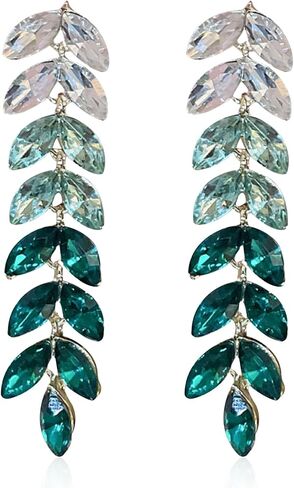Gradient Rhinestone Tassel Wheat Stud Earrings for Woman Long Crystal Leaf Dangle Drop Statement Earrings Wedding Brides Brides Jewelry Gifts in Kuwait