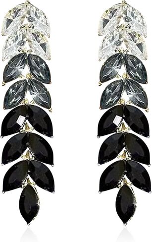 Gradient Rhinestone Tassel Wheat Stud Earrings for Woman Long Crystal Leaf Dangle Drop Statement Earrings Wedding Brides Brides Jewelry Gifts in Kuwait