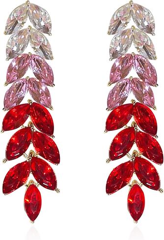 Gradient Rhinestone Tassel Wheat Stud Earrings for Woman Long Crystal Leaf Dangle Drop Statement Earrings Wedding Brides Brides Jewelry Gifts in Kuwait