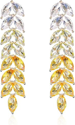 Gradient Rhinestone Tassel Wheat Stud Earrings for Woman Long Crystal Leaf Dangle Drop Statement Earrings Wedding Brides Brides Jewelry Gifts in Kuwait
